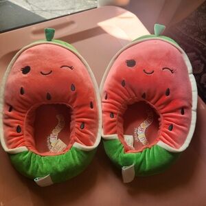 Squishmallows Pink and Green Watermelon Slippers